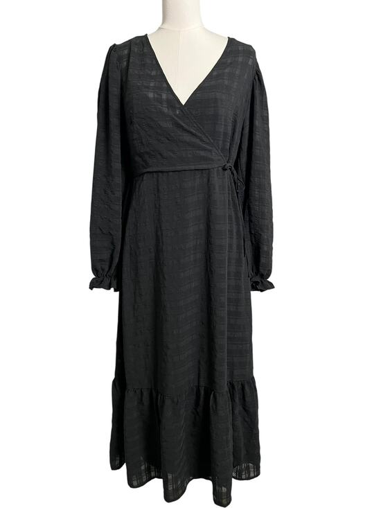 New Look Dresses & Skirts - New Look Wrap Maxi Dress Womens 10 Black Long Sleeve Ruffle Hem Whimsigoth Boho